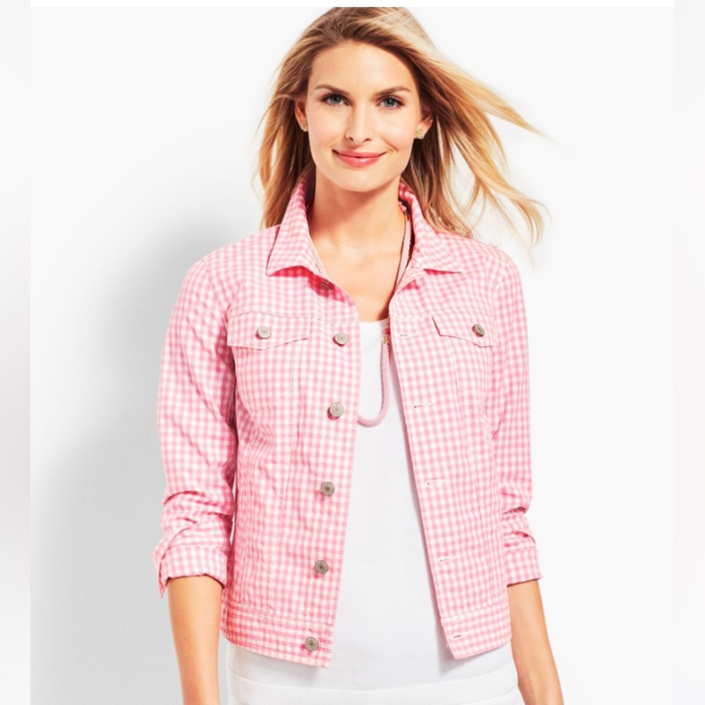 Talbots PINK GINGHAM DENIM JACKET - Small